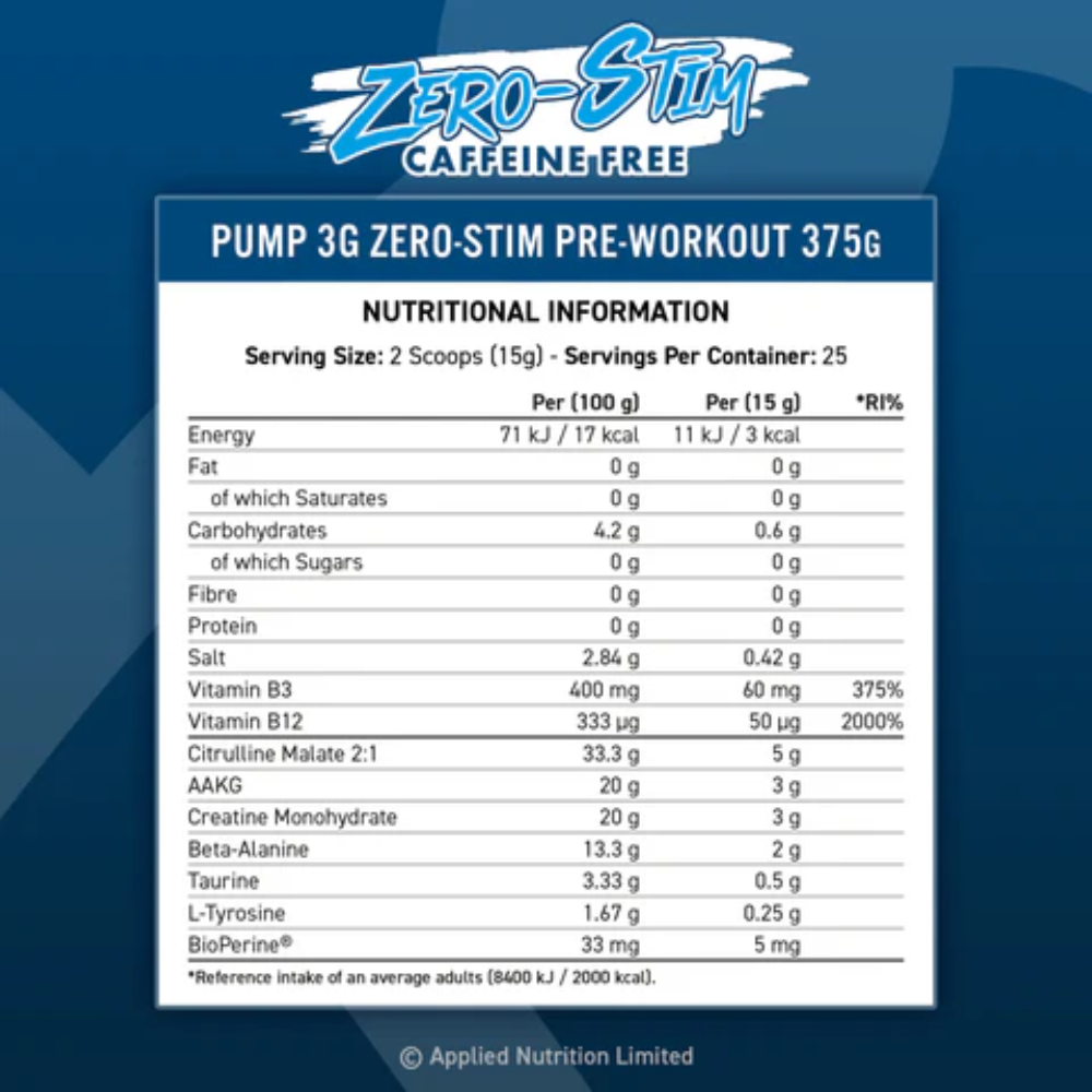 Applied Nutrition Pump 3G Zero Stim Caffeine Free 50 Scoops image 1