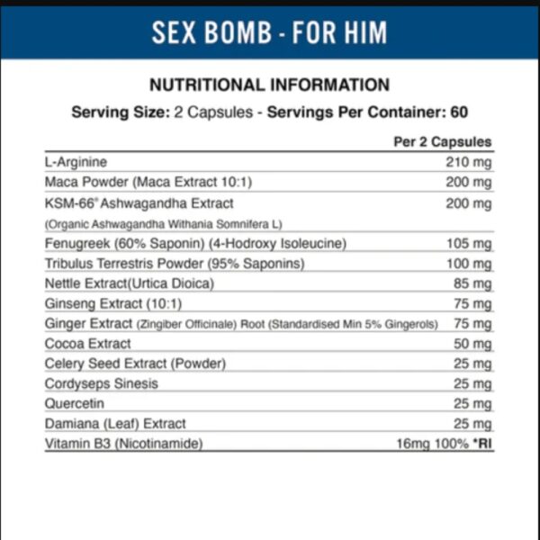 Applied Nutrition Sex Bomb For Him Nutrition Label