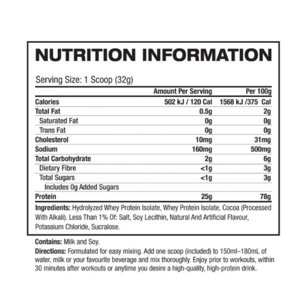 iso 100 nutrition facts